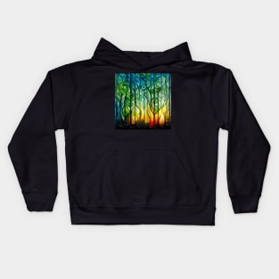 Graphic representation of trees at sunset as the light shines through. Kids Hoodie